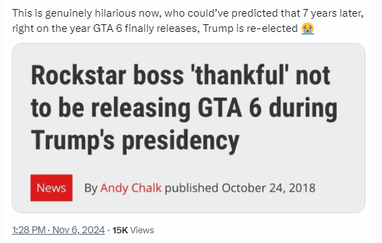 还是没有躲过？R星创始人曾表示不想在特朗普任期时推出《GTA6》